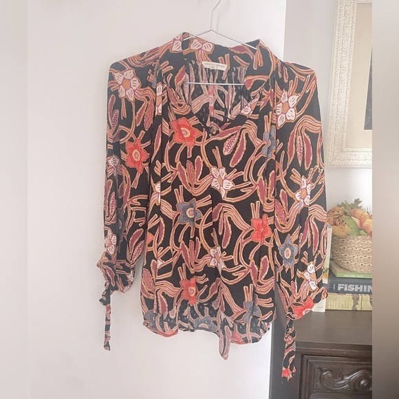 CHRISTIAN SIRIANO Floral Print Boho Style Loose Fit Short Puff Sleeves Sz S - Picture 1 of 7